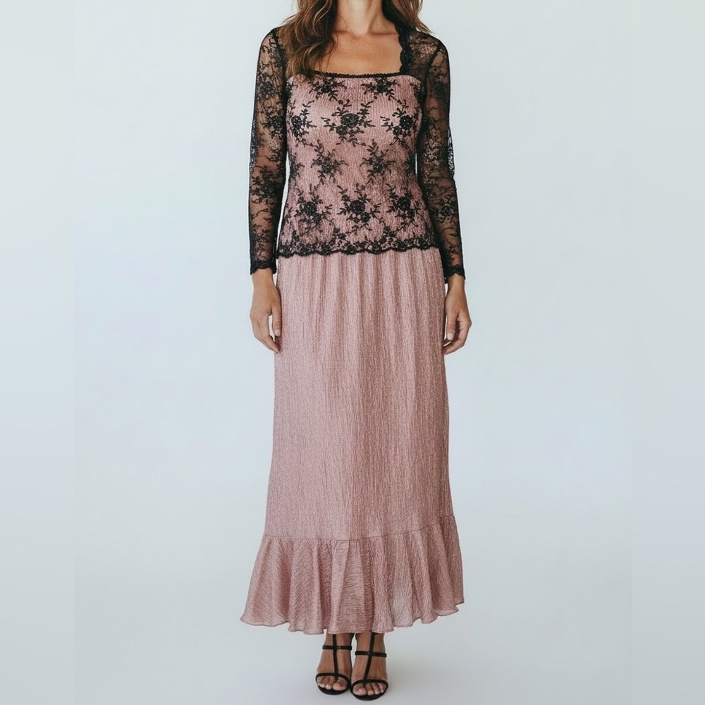 Pronovias Barcelona Micaela Beaded Lace Top and Metallic Copper‎ Skirt Set 6